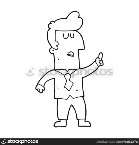 freehand drawn black and white cartoon businessman