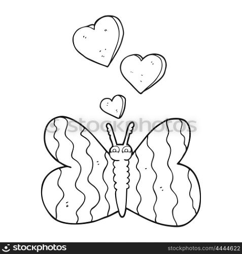freehand drawn black and white cartoon butterfly