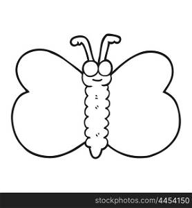 freehand drawn black and white cartoon butterfly