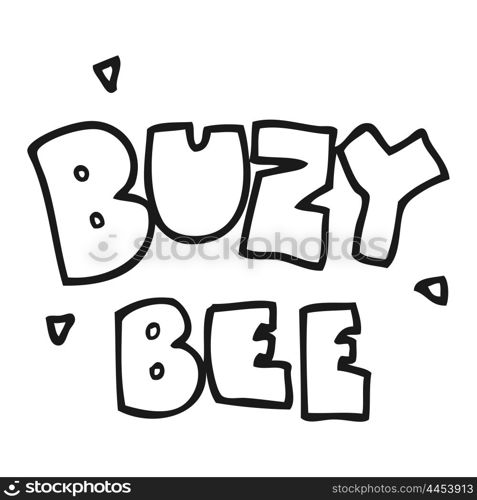 freehand drawn black and white cartoon buzy bee text symbol