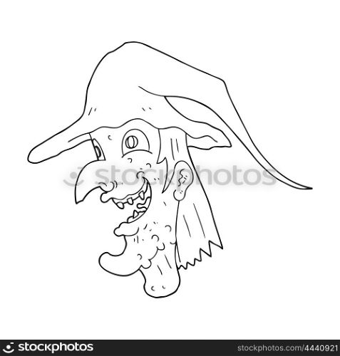 freehand drawn black and white cartoon cackling witch