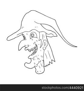 freehand drawn black and white cartoon cackling witch