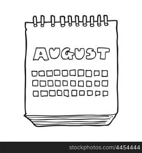 freehand drawn black and white cartoon calendar showing month of august