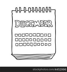 freehand drawn black and white cartoon calendar showing month of December