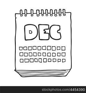 freehand drawn black and white cartoon calendar showing month of december