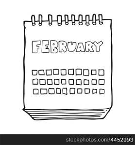 freehand drawn black and white cartoon calendar showing month of february