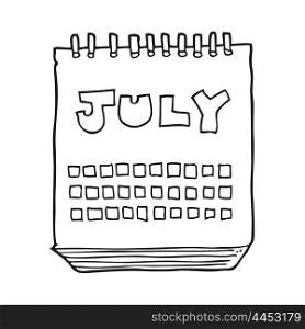 freehand drawn black and white cartoon calendar showing month of July
