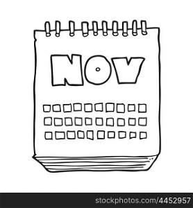 freehand drawn black and white cartoon calendar showing month of November