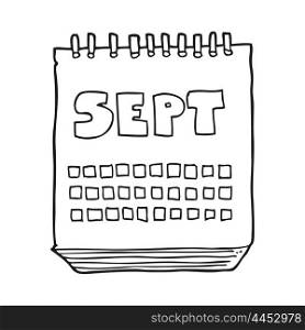 freehand drawn black and white cartoon calendar showing month of September