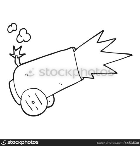 freehand drawn black and white cartoon cannon firing