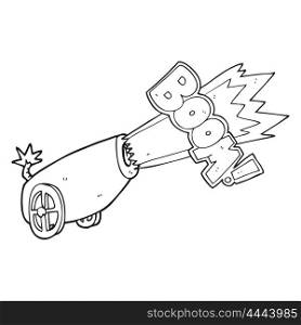 freehand drawn black and white cartoon cannon shooting
