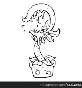 freehand drawn black and white cartoon carnivorous plant