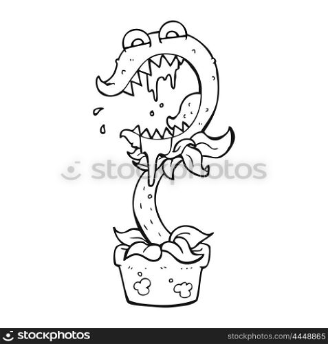 freehand drawn black and white cartoon carnivorous plant
