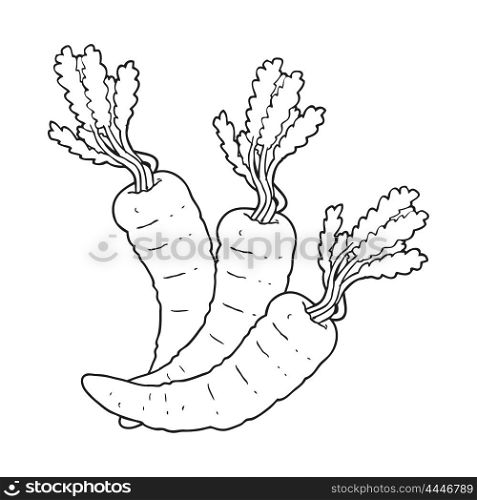 freehand drawn black and white cartoon carrots
