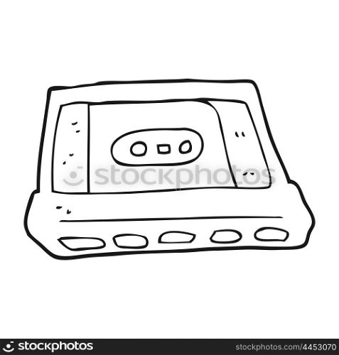 freehand drawn black and white cartoon cassette tape