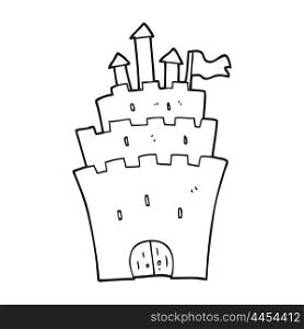 freehand drawn black and white cartoon castle