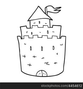 freehand drawn black and white cartoon castle