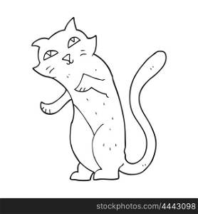 freehand drawn black and white cartoon cat