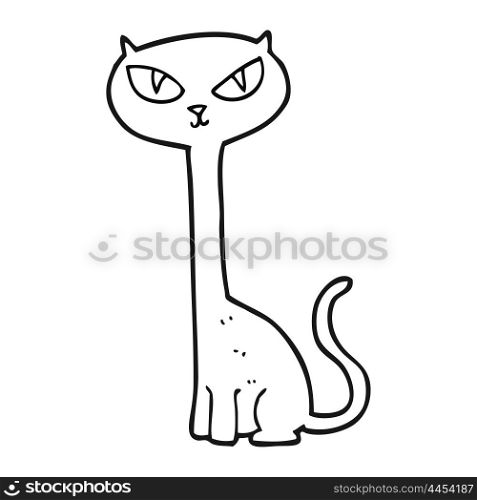 freehand drawn black and white cartoon cat