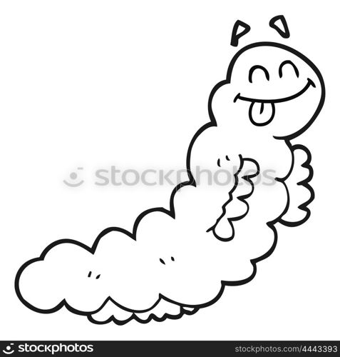freehand drawn black and white cartoon caterpillar