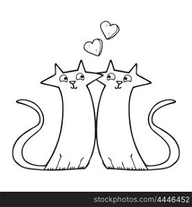 freehand drawn black and white cartoon cats in love