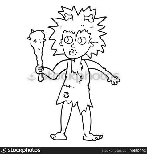 freehand drawn black and white cartoon cave woman