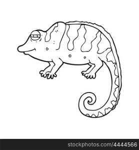 freehand drawn black and white cartoon chameleon