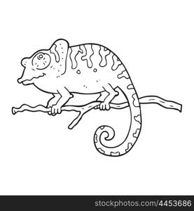 freehand drawn black and white cartoon chameleon