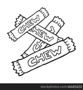 freehand drawn black and white cartoon chew candy