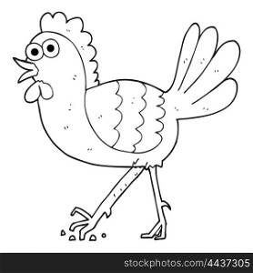 freehand drawn black and white cartoon chicken