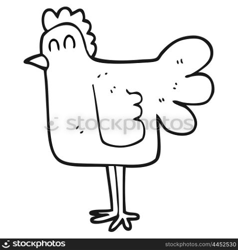 freehand drawn black and white cartoon chicken