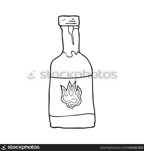 freehand drawn black and white cartoon chili sauce bottle
