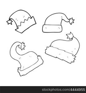 freehand drawn black and white cartoon christmas hats