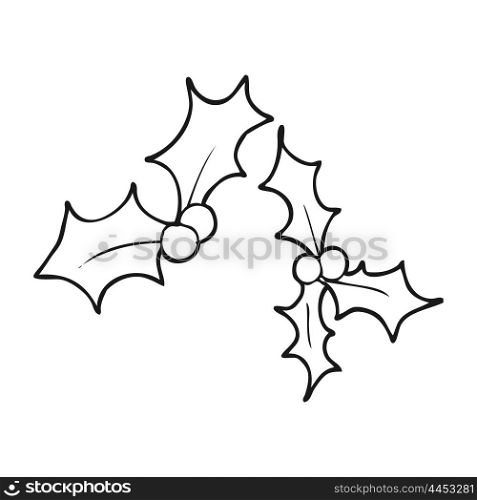 freehand drawn black and white cartoon christmas holly
