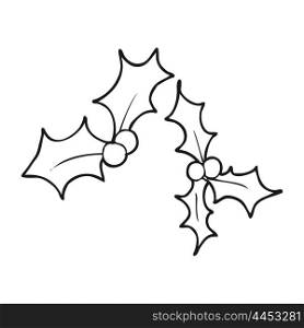 freehand drawn black and white cartoon christmas holly