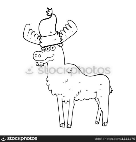freehand drawn black and white cartoon christmas moose
