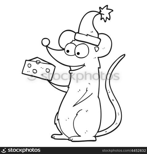 freehand drawn black and white cartoon christmas mouse