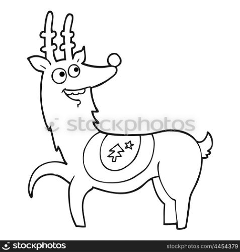 freehand drawn black and white cartoon christmas reindeer