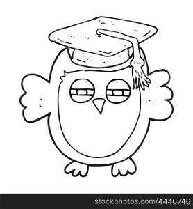 freehand drawn black and white cartoon clever owl