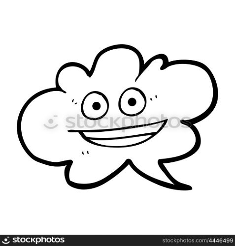 freehand drawn black and white cartoon cloud speech bubble with face