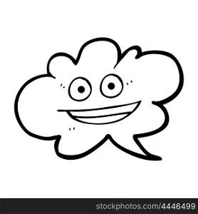 freehand drawn black and white cartoon cloud speech bubble with face