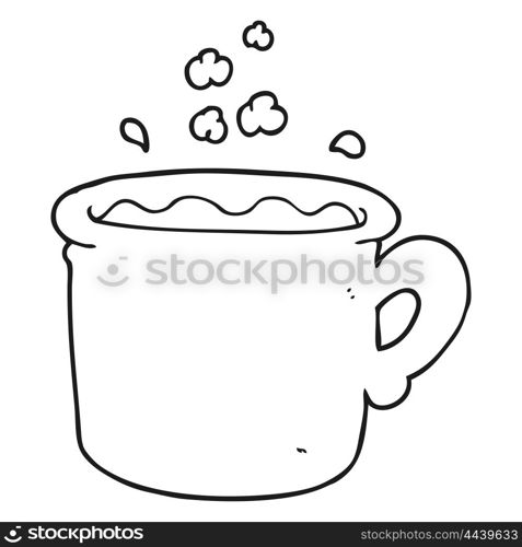 freehand drawn black and white cartoon coffee cup
