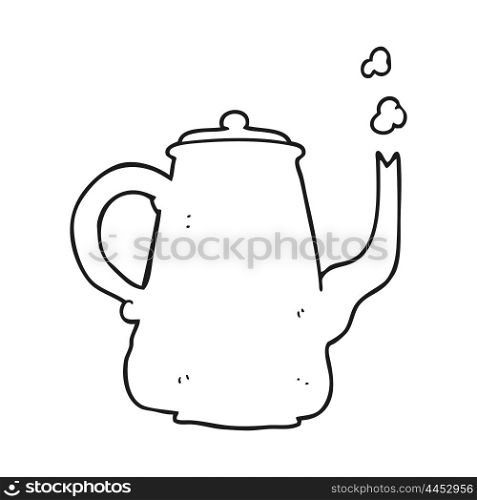 freehand drawn black and white cartoon coffee pot
