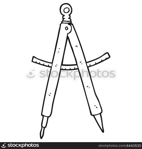 freehand drawn black and white cartoon compass