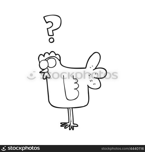 freehand drawn black and white cartoon confused chicken