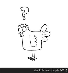 freehand drawn black and white cartoon confused chicken