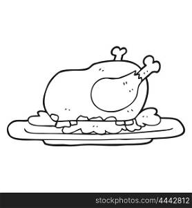freehand drawn black and white cartoon cooked turkey
