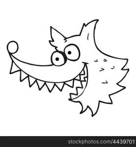 freehand drawn black and white cartoon crazy wolf