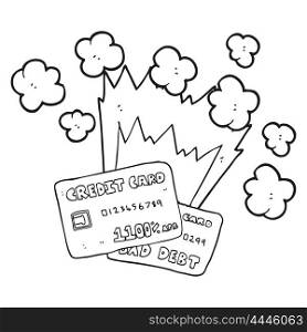 freehand drawn black and white cartoon credit card debt