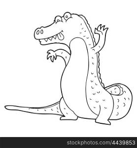 freehand drawn black and white cartoon crocodile